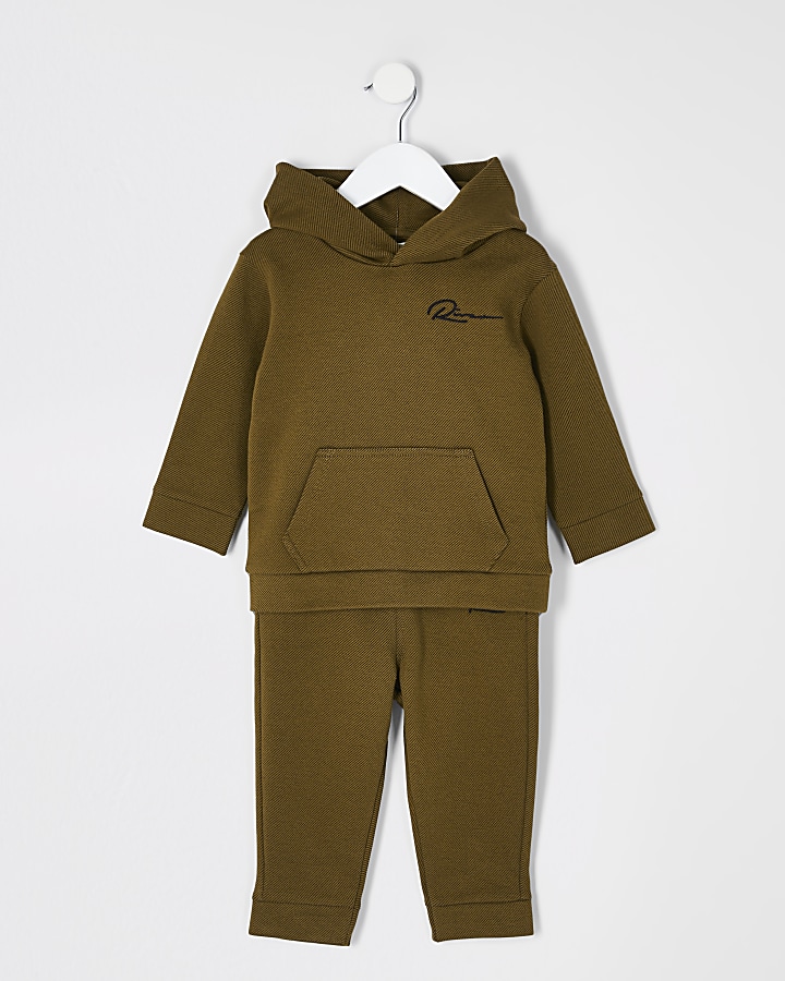 Mini boys brown 'Riveria' twill hoodie outfit