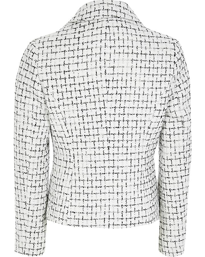 Girls white boucle double breasted blazer