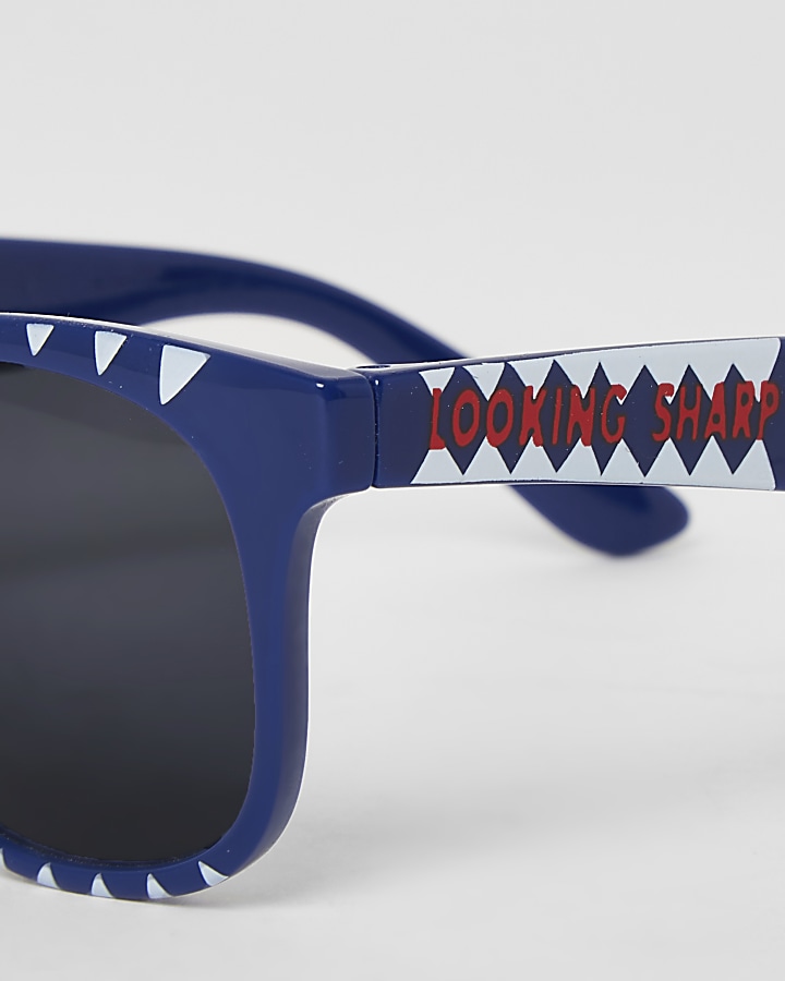 Mini boys blue shark printed retro sunglasses