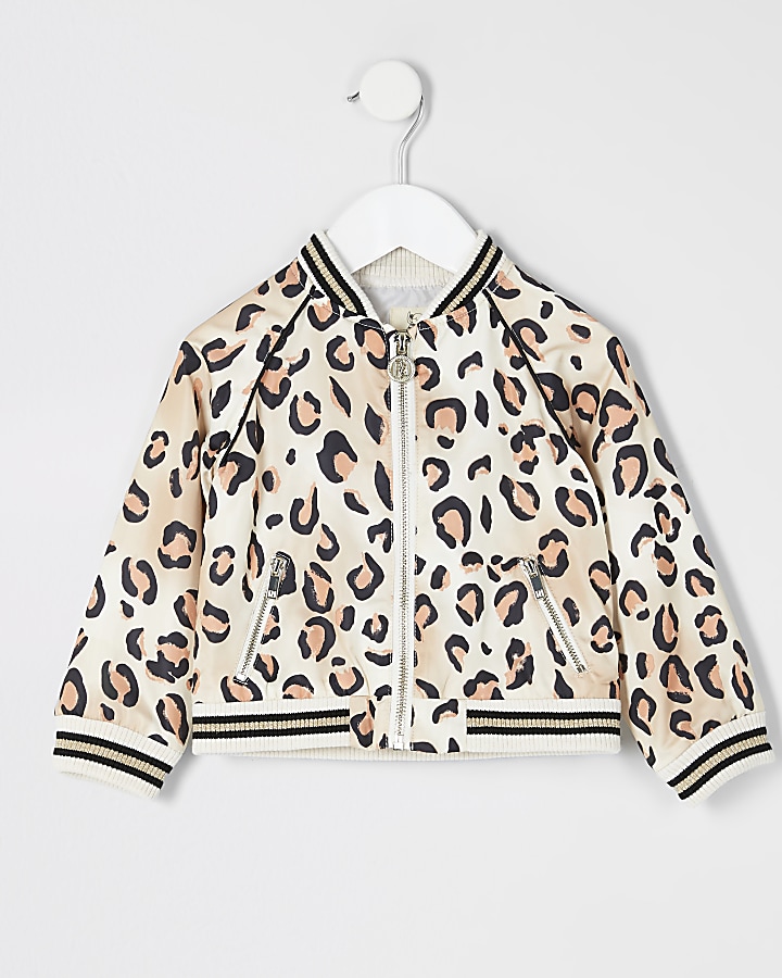 Mini girls leopard print bomber jacket