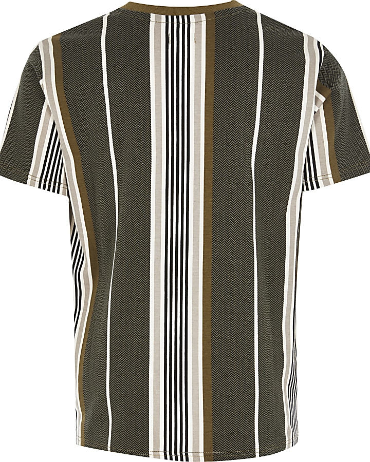 Boys khaki herringbone stripe T-shirt