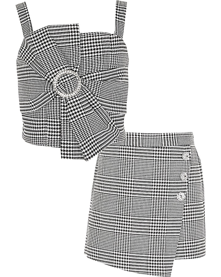 Girls black dogtooth bow cropped top outfit