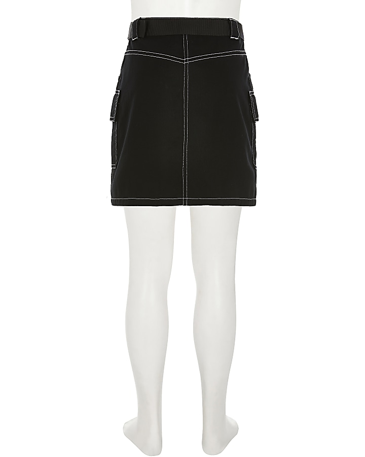 Girls black utility mini skirt