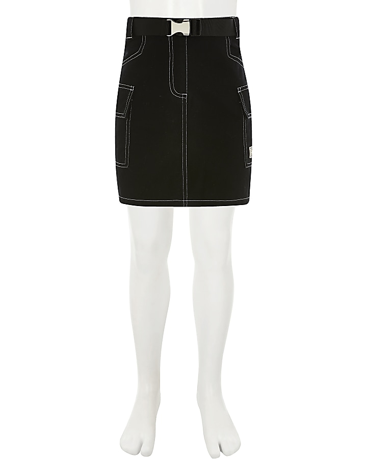 Girls black utility mini skirt