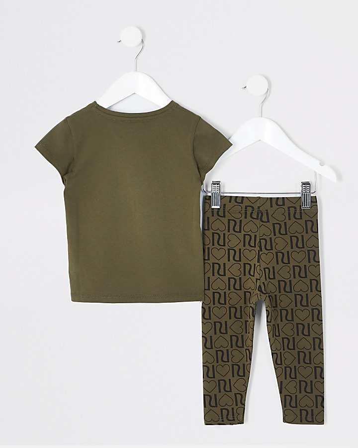 Mini girls khaki 'Couture' T-shirt outfit