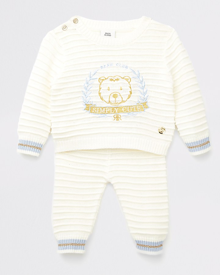 Baby cream bear embroidered jumper outfit