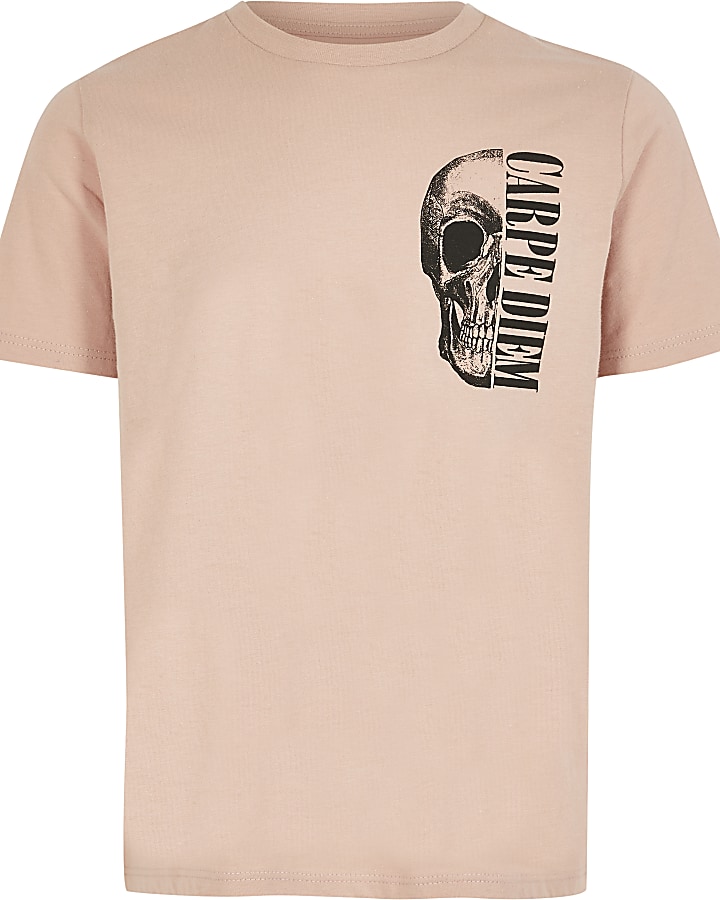 Boys light pink skull print T-shirt