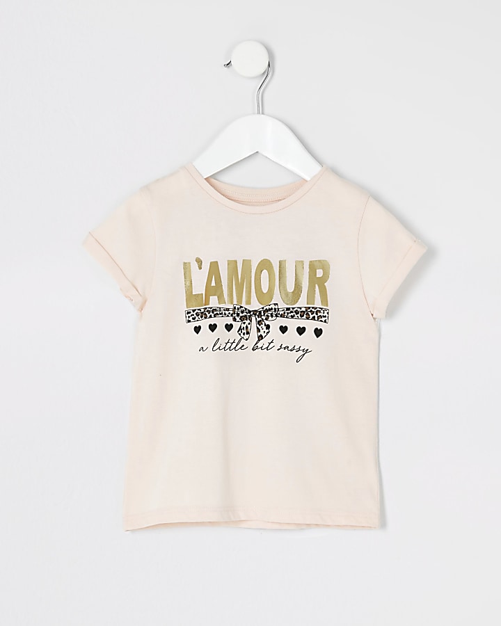Mini girls pink 'L'amour' foil print T-shirt