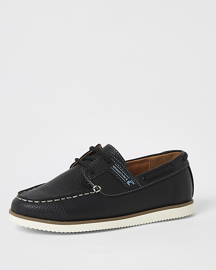 Boys navy lace-up boat shoes