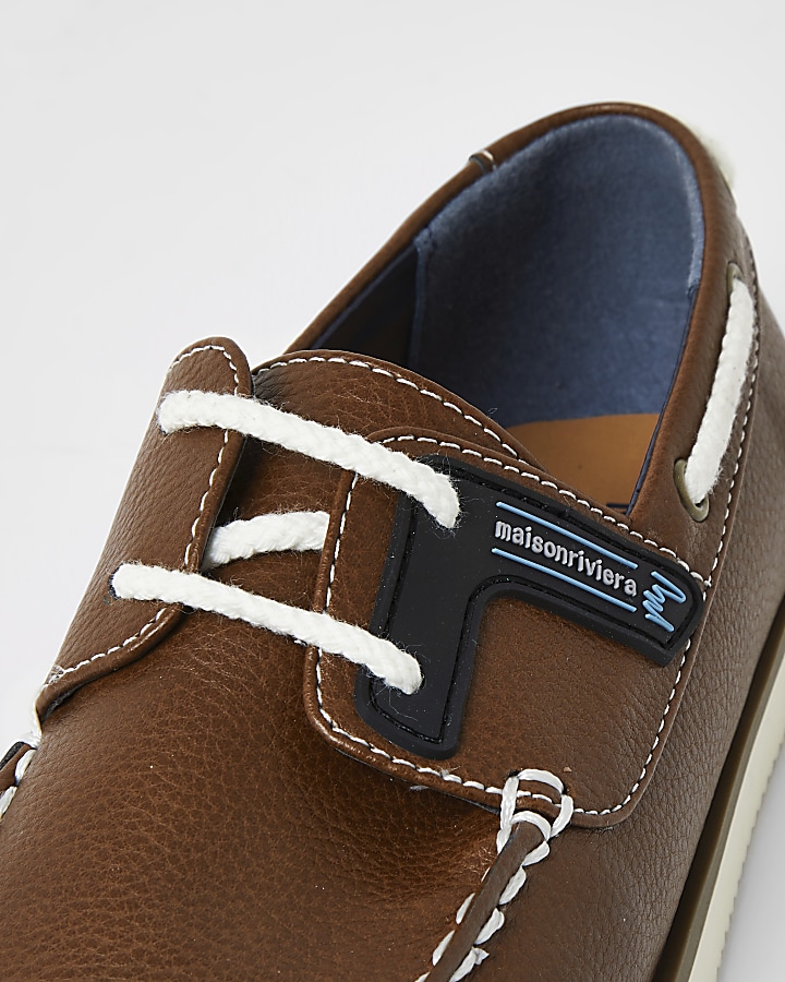 Boys light brown lace-up boat shoes