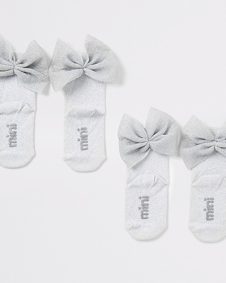 Mini girls silver glitter bow socks 2 pack