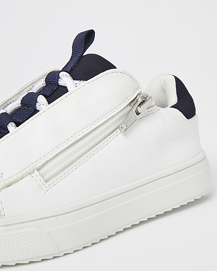 Boys white lace-up zip side trainers