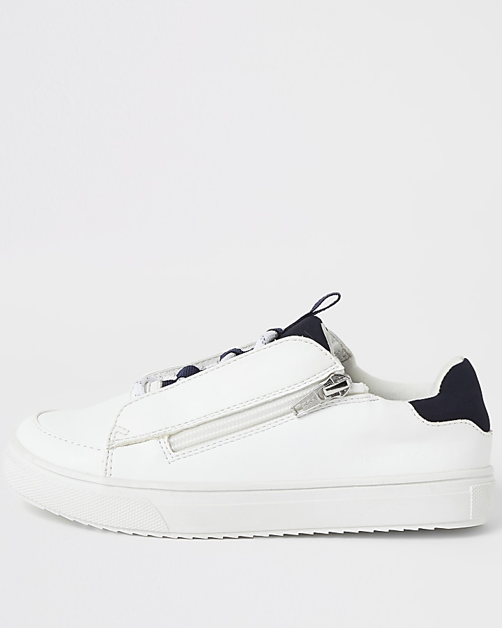 Boys white lace-up zip side trainers