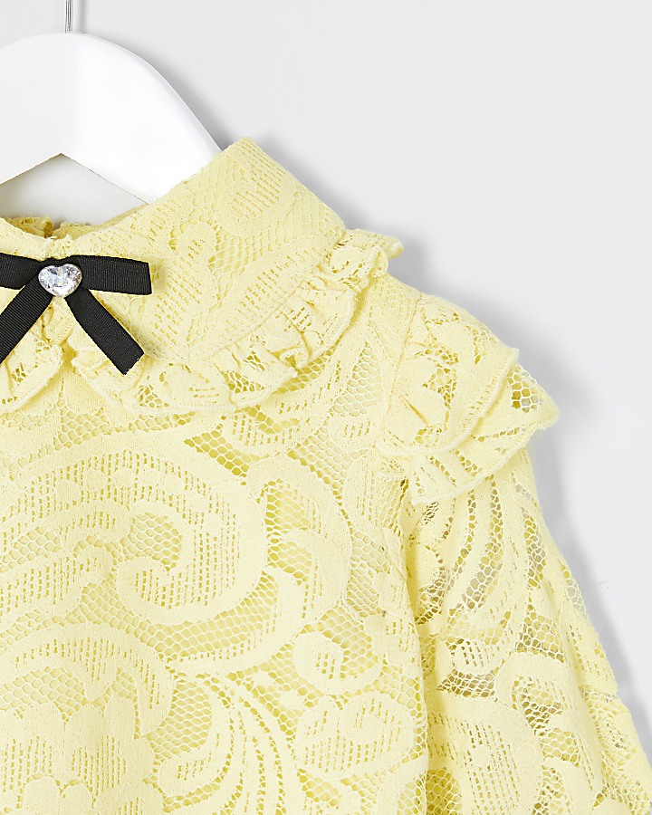 Mini girls yellow lace bow collar blouse