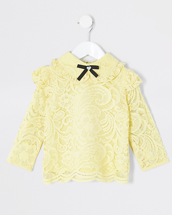 Mini girls yellow lace bow collar blouse