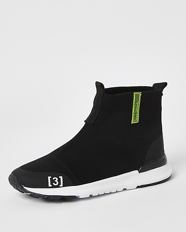 Boys black high top knitted trainers