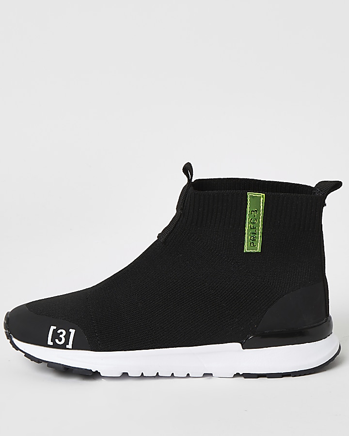 Boys black high top knitted trainers