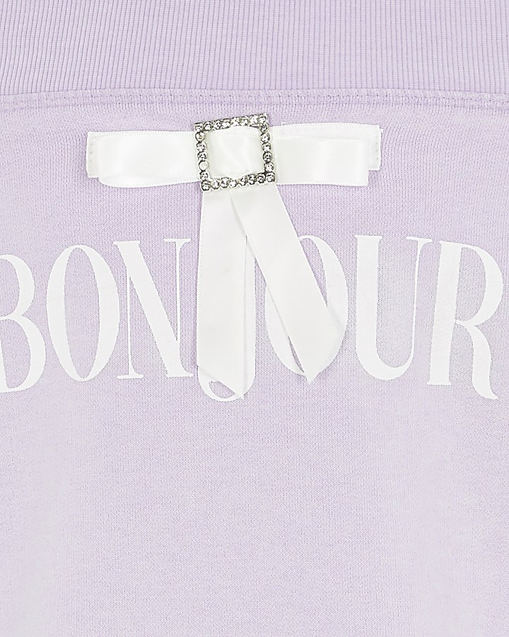 Girls purple bardot ‘bonjour’ bow sweatshirt