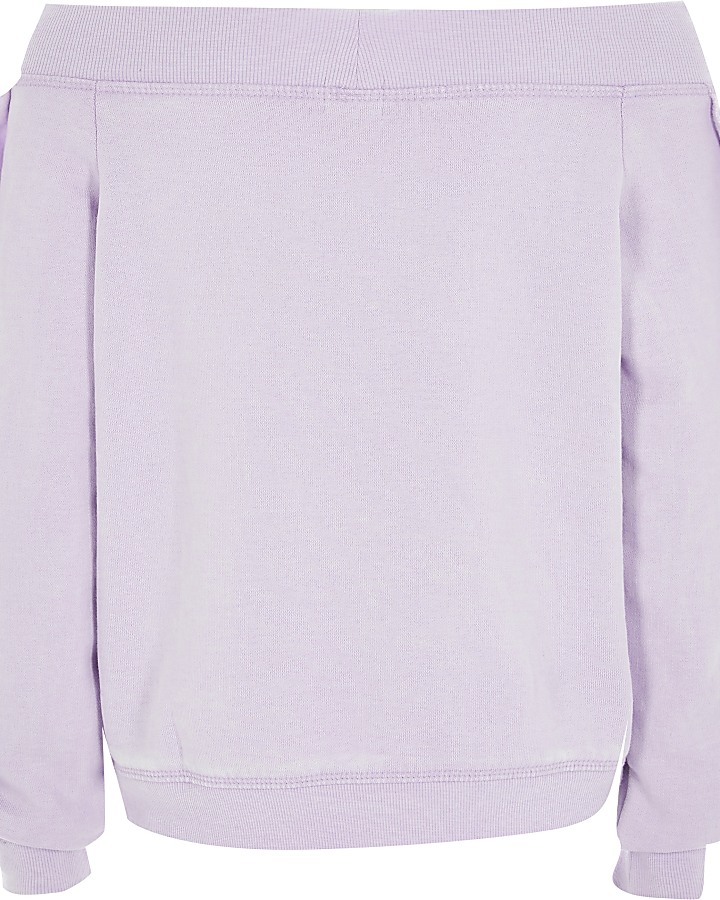 Girls purple bardot ‘bonjour’ bow sweatshirt
