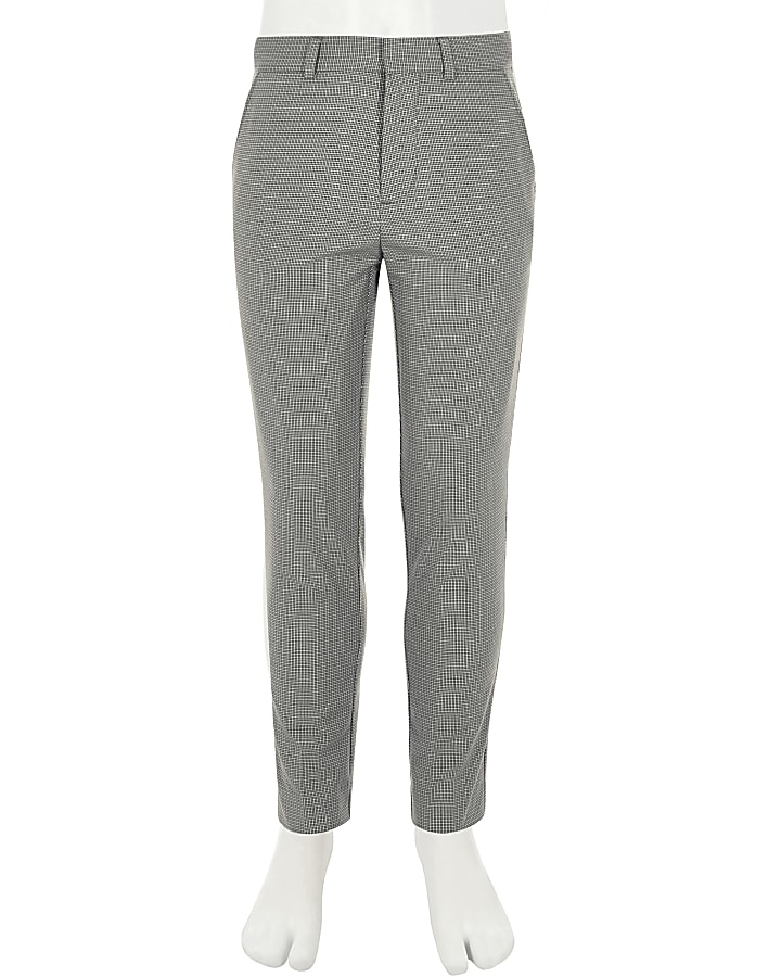 Boys grey check slim fit suit trousers