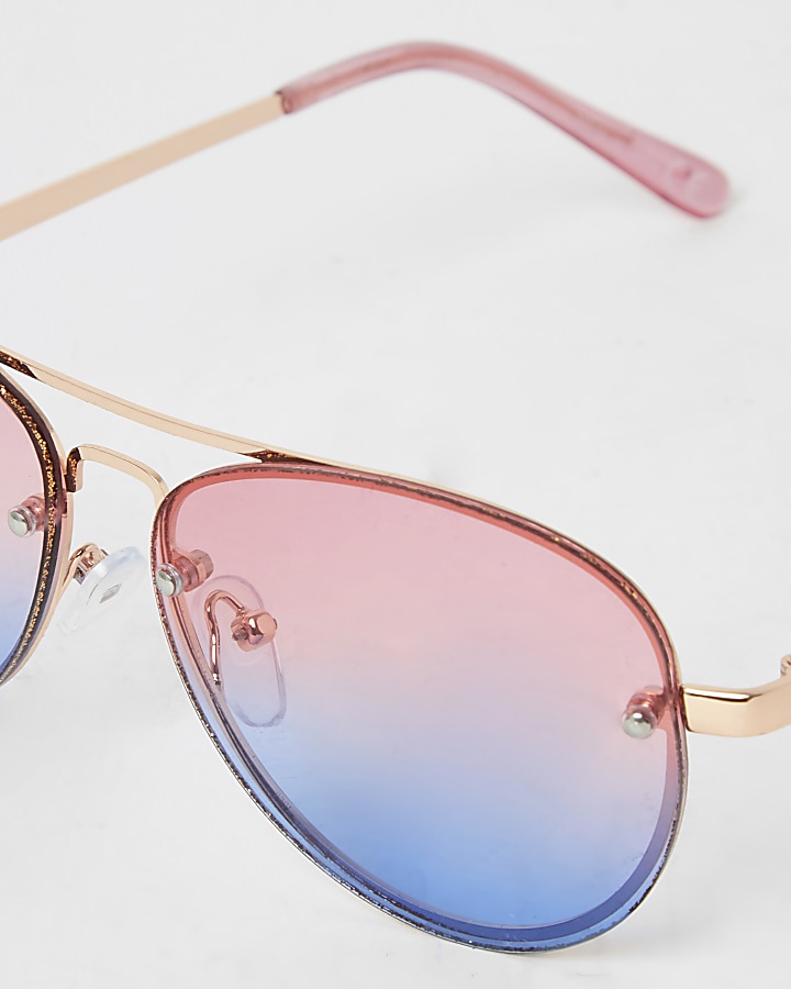 Girls pink rimless aviator sunglasses