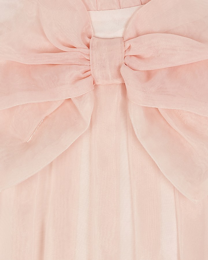 Girls pink organza bow neck prom dress
