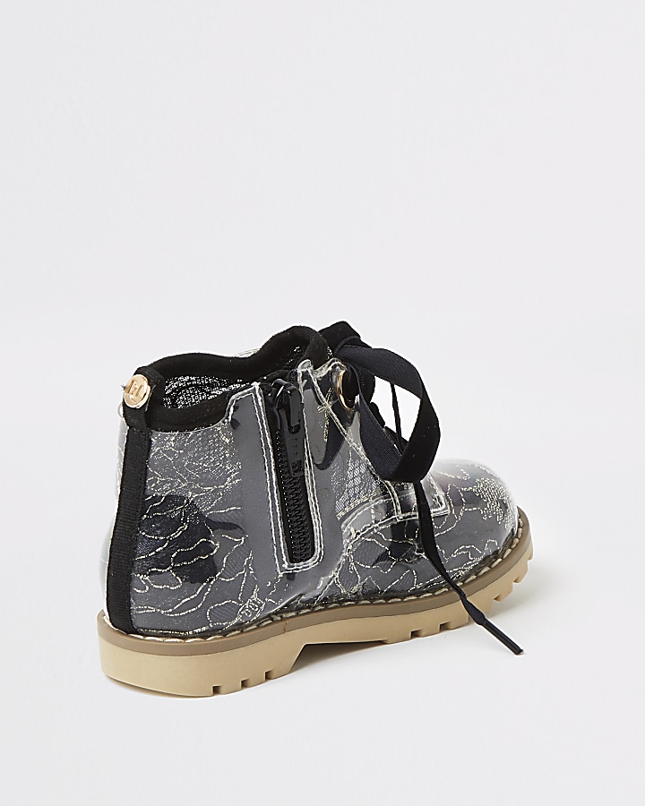 Mini girls black lace hiker boot