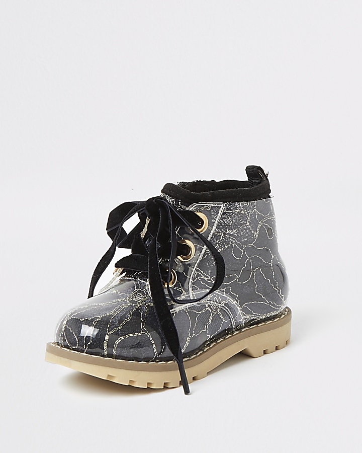 Mini girls black lace hiker boot