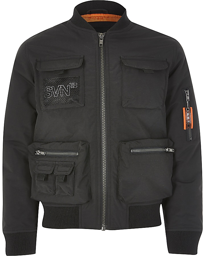 Boys black Svnth utility bomber jacket