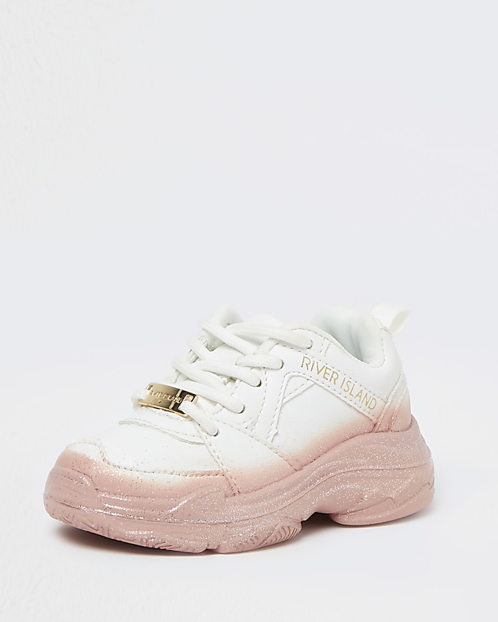 Mini girls white ombre chunky trainers