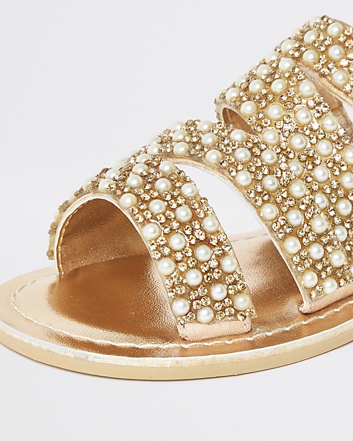 Mini girls gold embellished strappy sandals