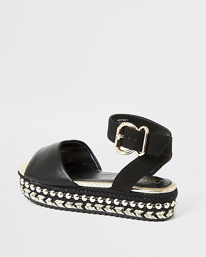 Girls black studded flatform sandals