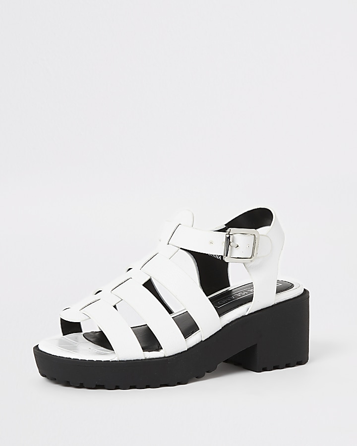 Girls white chunky gladiator sandals