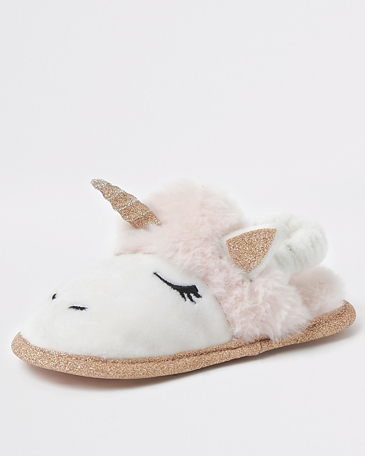 Mini girls pink unicorn glitter slipper