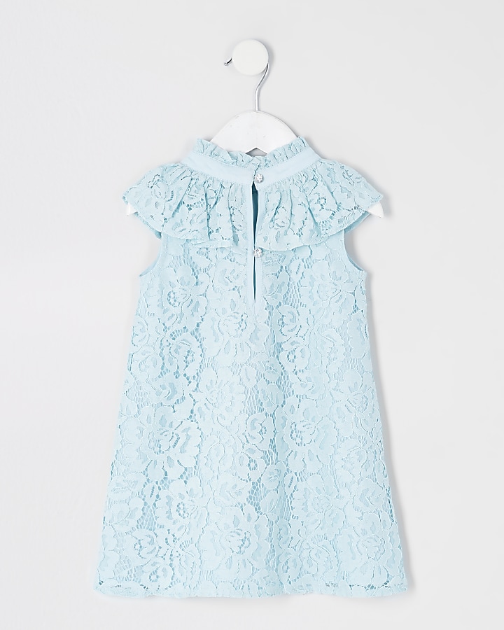 Mini girls blue lace bow collar shift dress