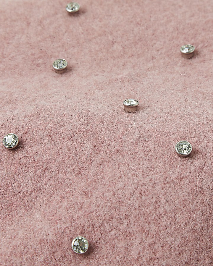 Girls pink diamante studded beret
