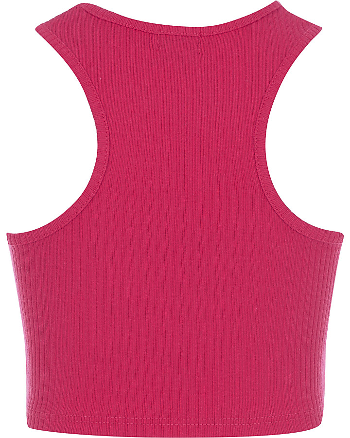 Girls bright pink RI cross over cropped top