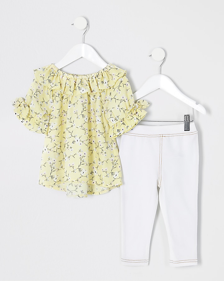 Mini girls yellow floral frill blouse outfit