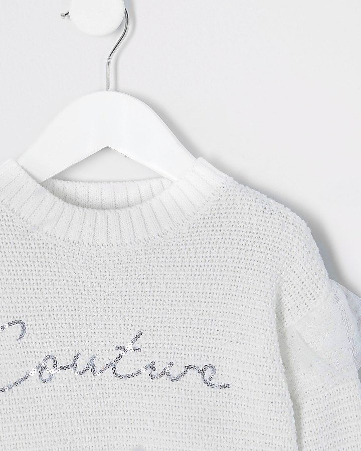 Mini girls white 'Couture' sequin jumper