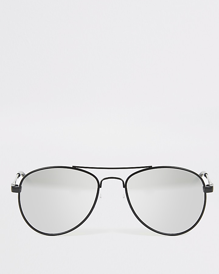 Boys black mirror lens aviator sunglasses