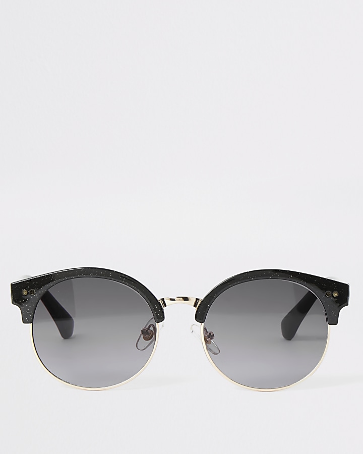 Girls black shimmer round sunglasses