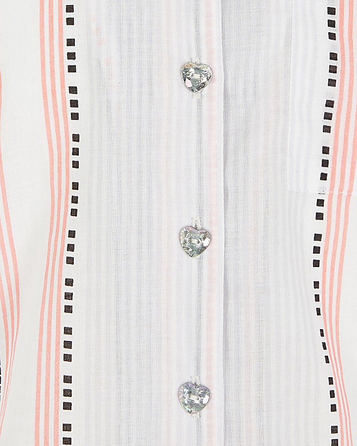 Girls white stripe shorts pyjama set