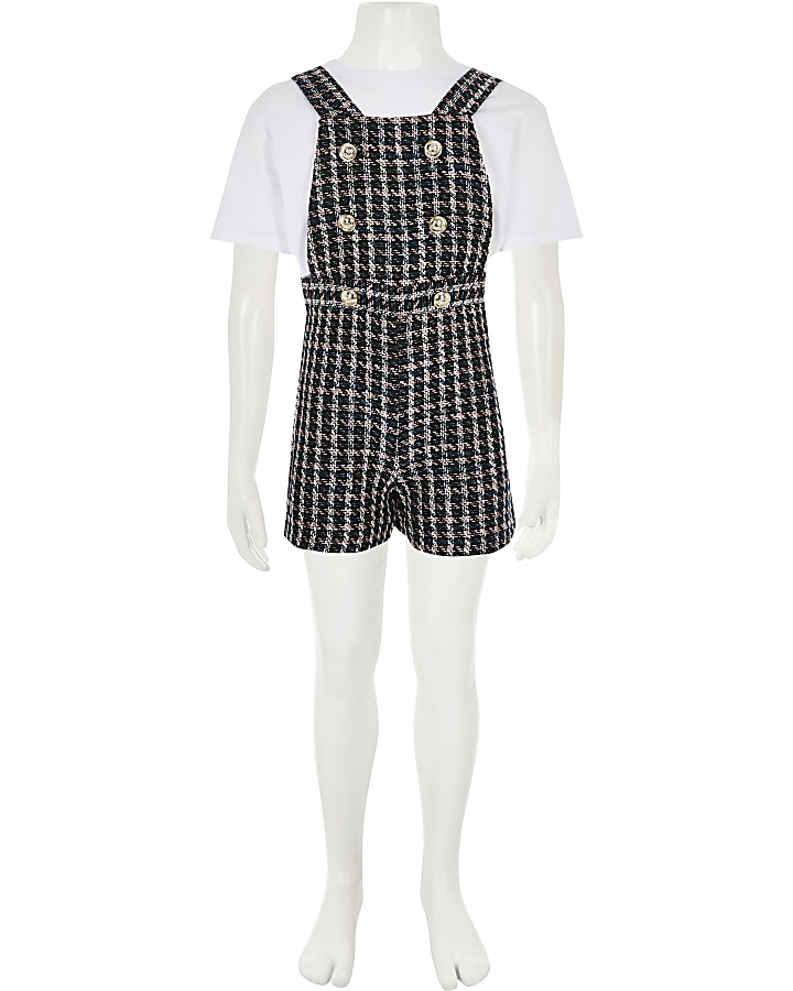 Girls navy boucle pinafore playsuit outfit