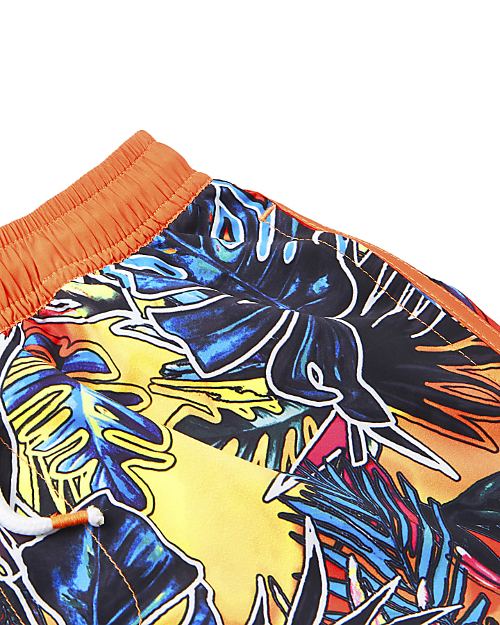 Boys orange tropical printed swim shorts