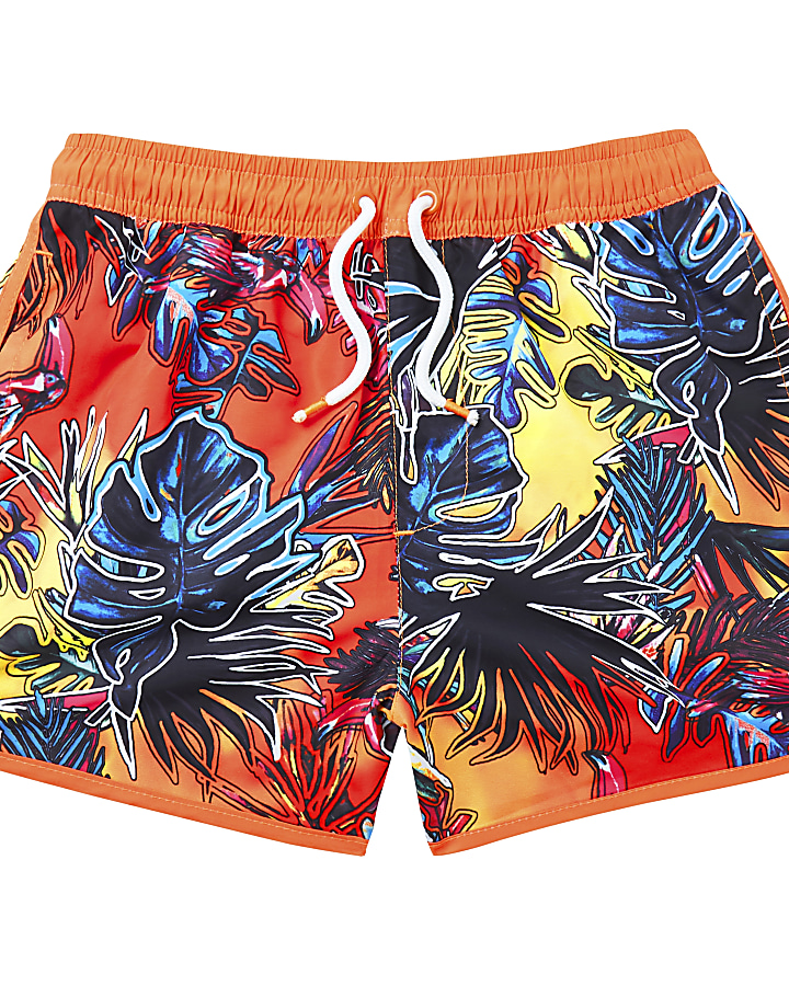 Boys orange tropical printed swim shorts