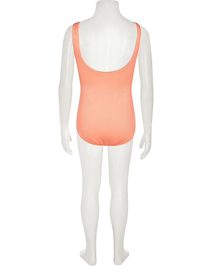 Girls coral ribbed swimsuit