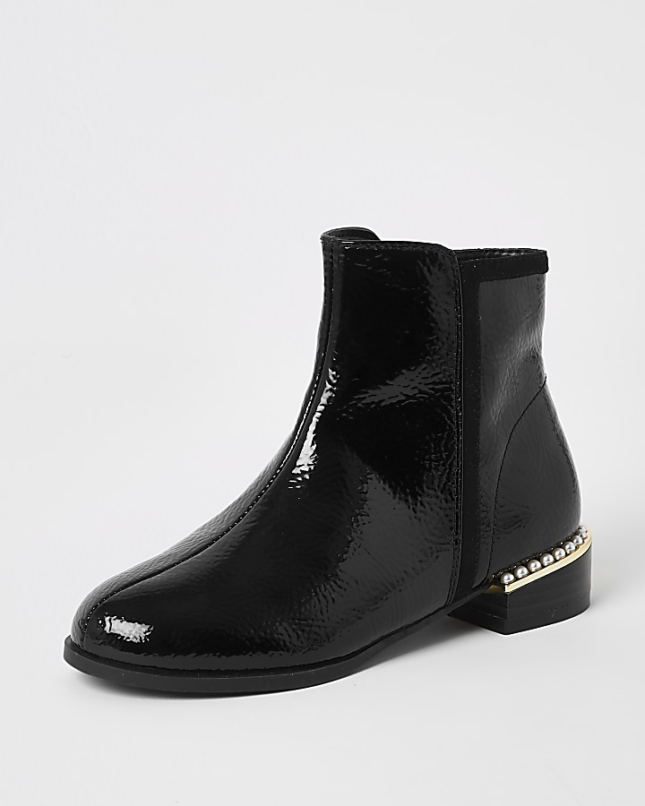 Girls black patent pearl Chelsea boots