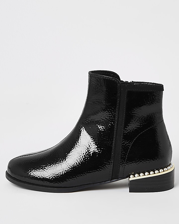 Girls black patent pearl Chelsea boots