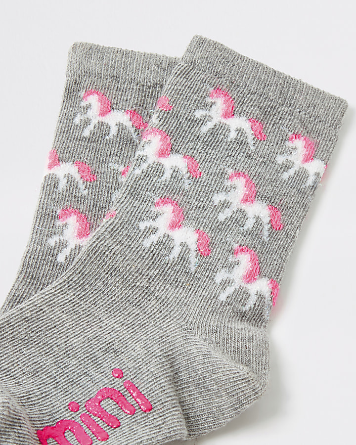 Mini girls grey unicorn socks 2 pack