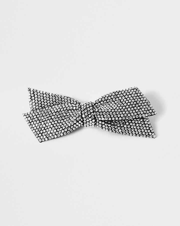 Girls silver diamante bow hair clip